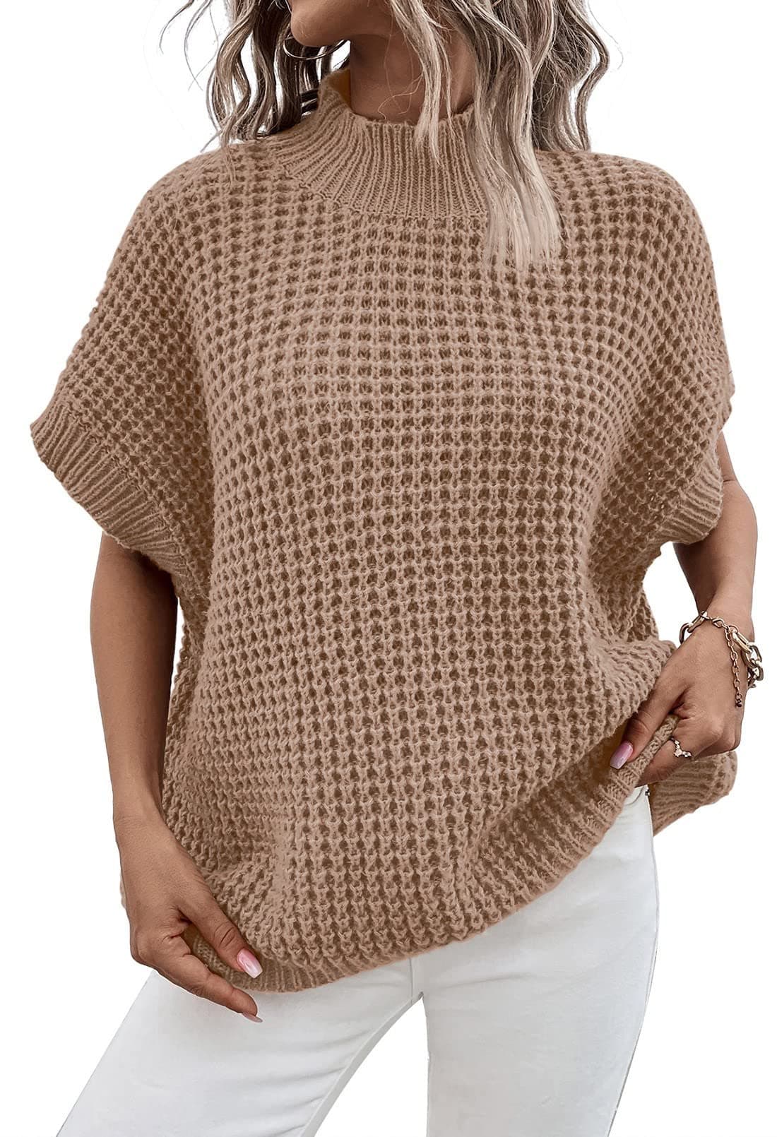 Viottiset Women's Oversized Batwing Sleeve Mock Neck Sweater Vest