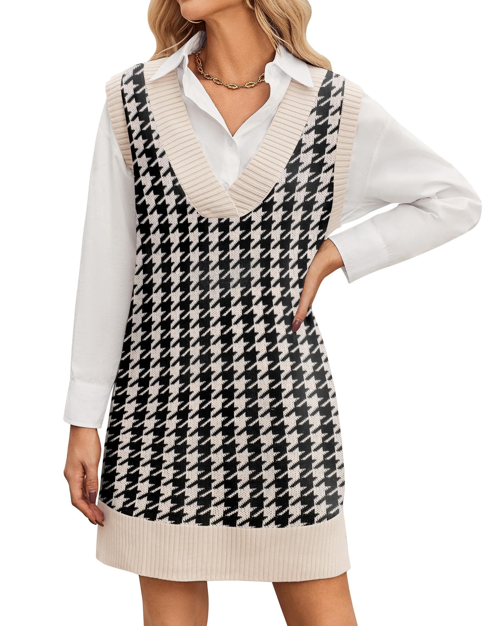 Zeagoo Women's Oversized V Neck Sweater Vest Dress