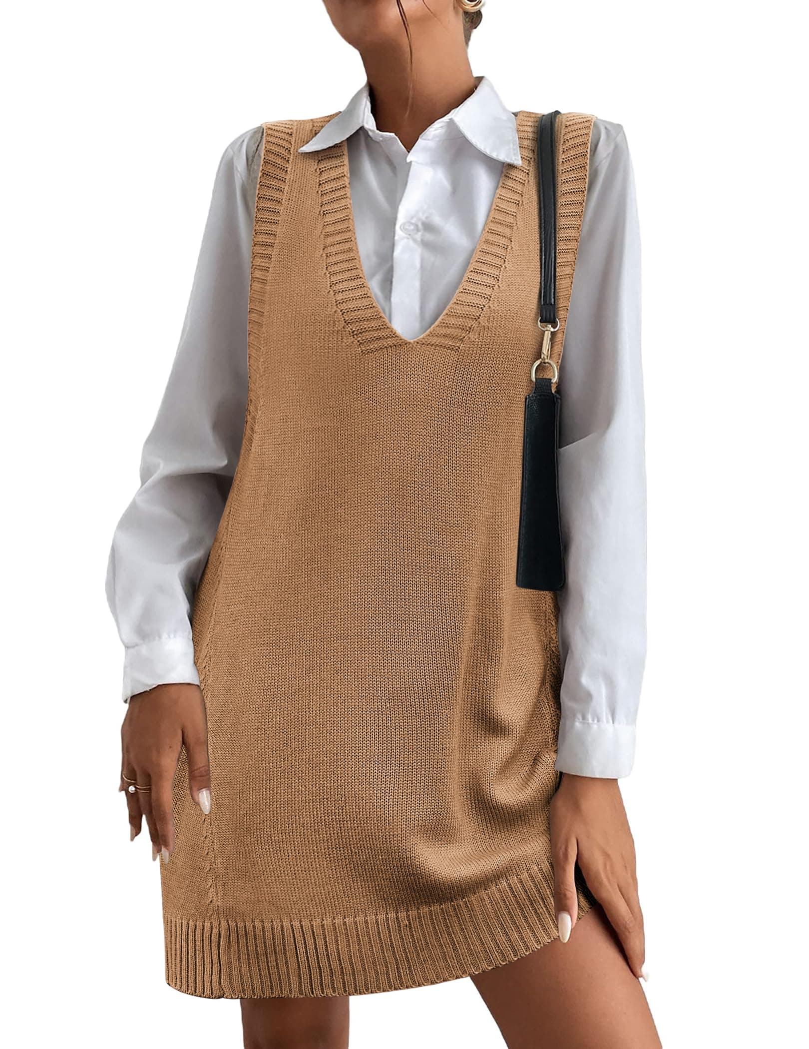 HOTOUCH Women's Oversized V-Neck Sweater Vest with Pockets