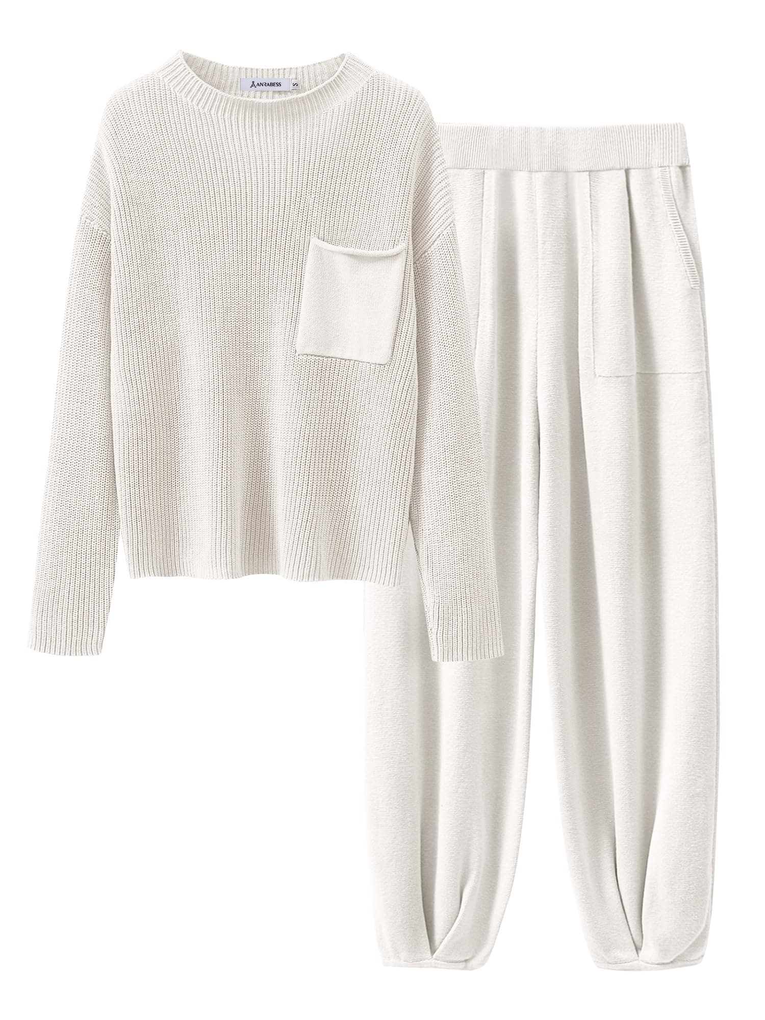 ANRABESS Women's Long Sleeve Fall Sweater Set with Oversized Pants