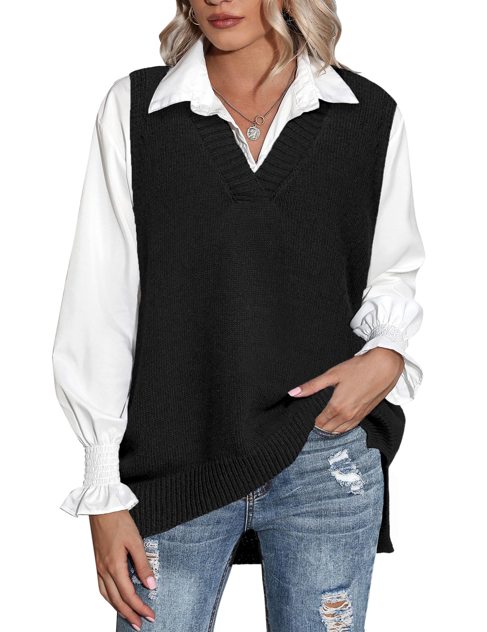 Women's Oversized Knitted Sweater Vest for Fall 2024