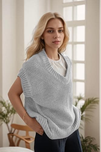 LUXVEER Women's Oversized V-Neck Knit Top Casual Summer Outfits