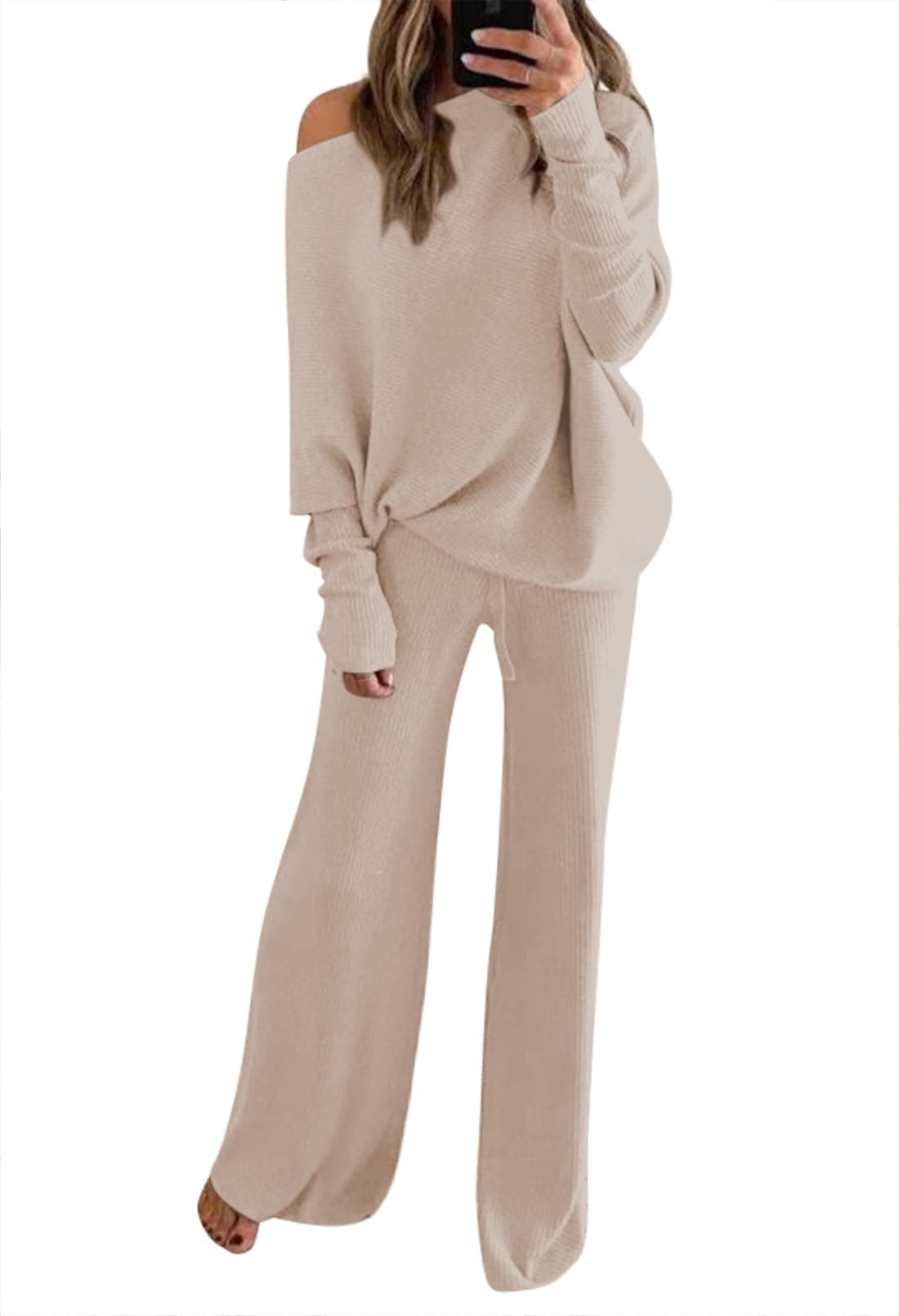 LaSuiveur Women's Long Sleeve Sweater & Wide Leg Pants Sweatsuit Set