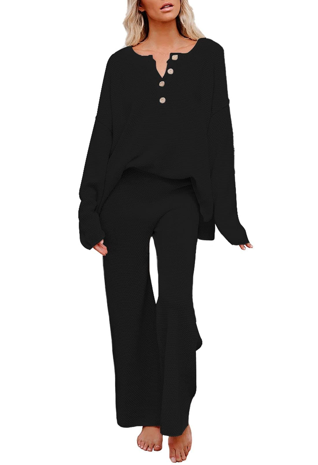 Pink Queen Women's 2-Piece Long Sleeve Pullover Sweater & Wide Leg Pants