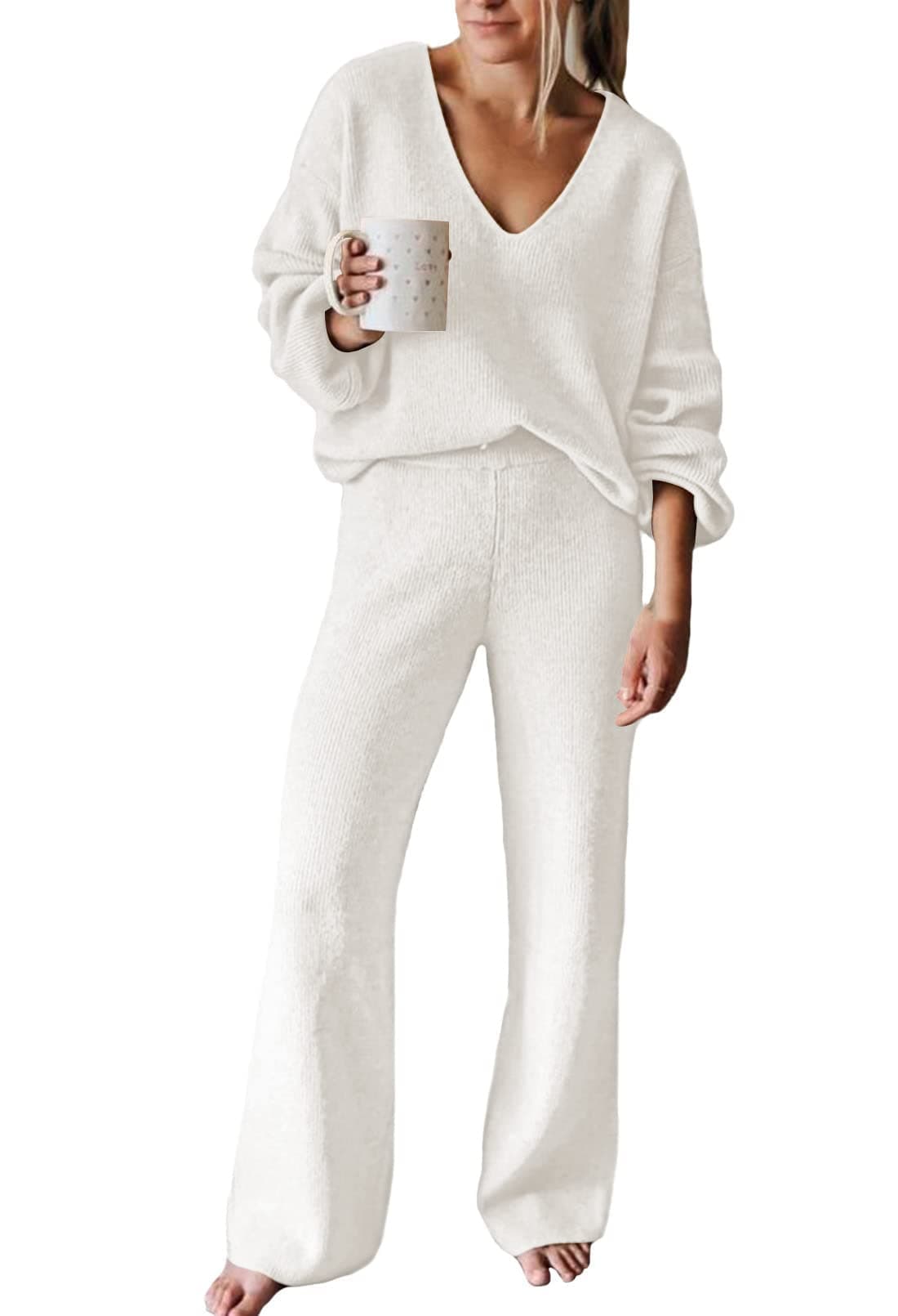 Fixmatti Women's Long Sleeve Knit Set Wide Leg Sweatsuit Outfits