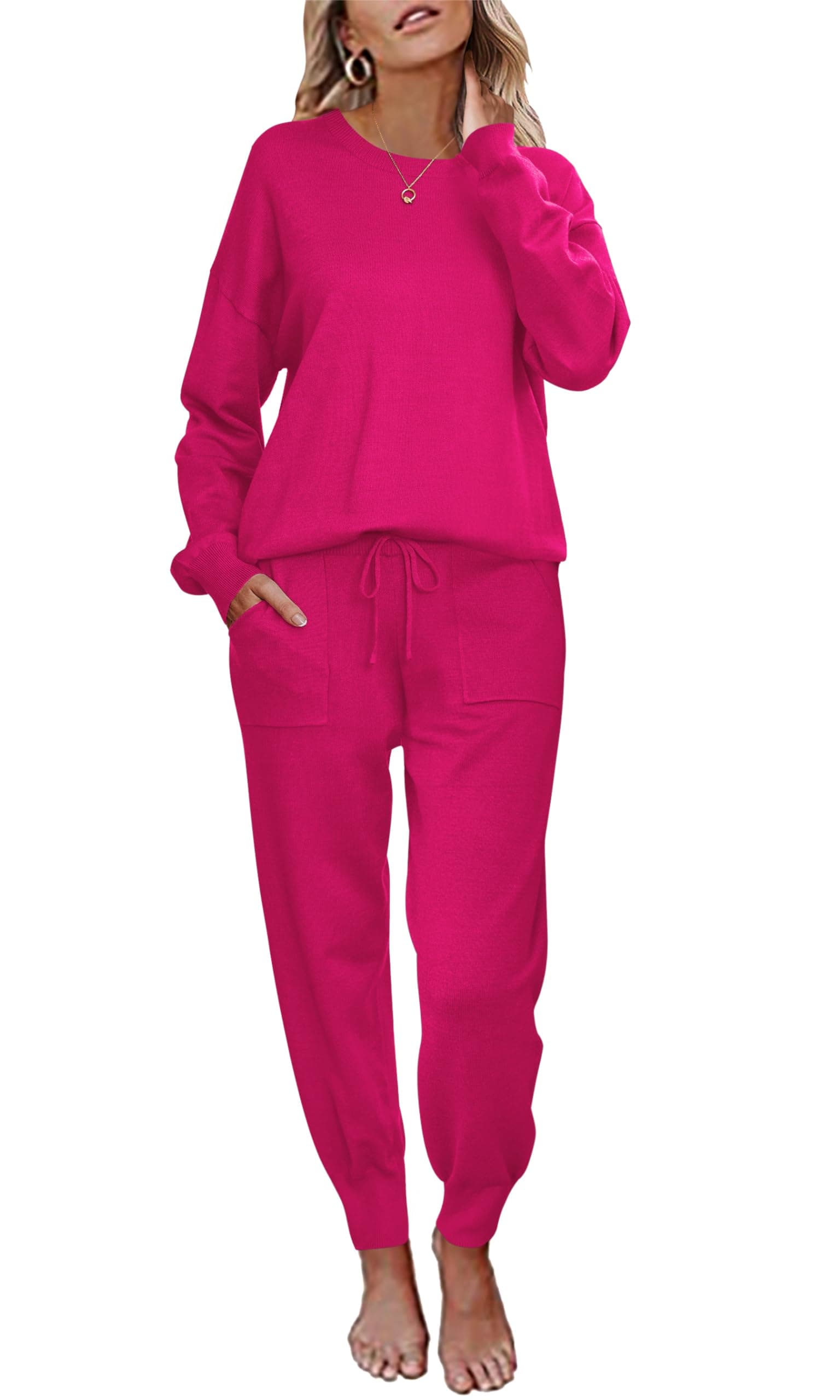 Ekouaer Women's Long Sleeve Pajama Set with Pockets S-XXL