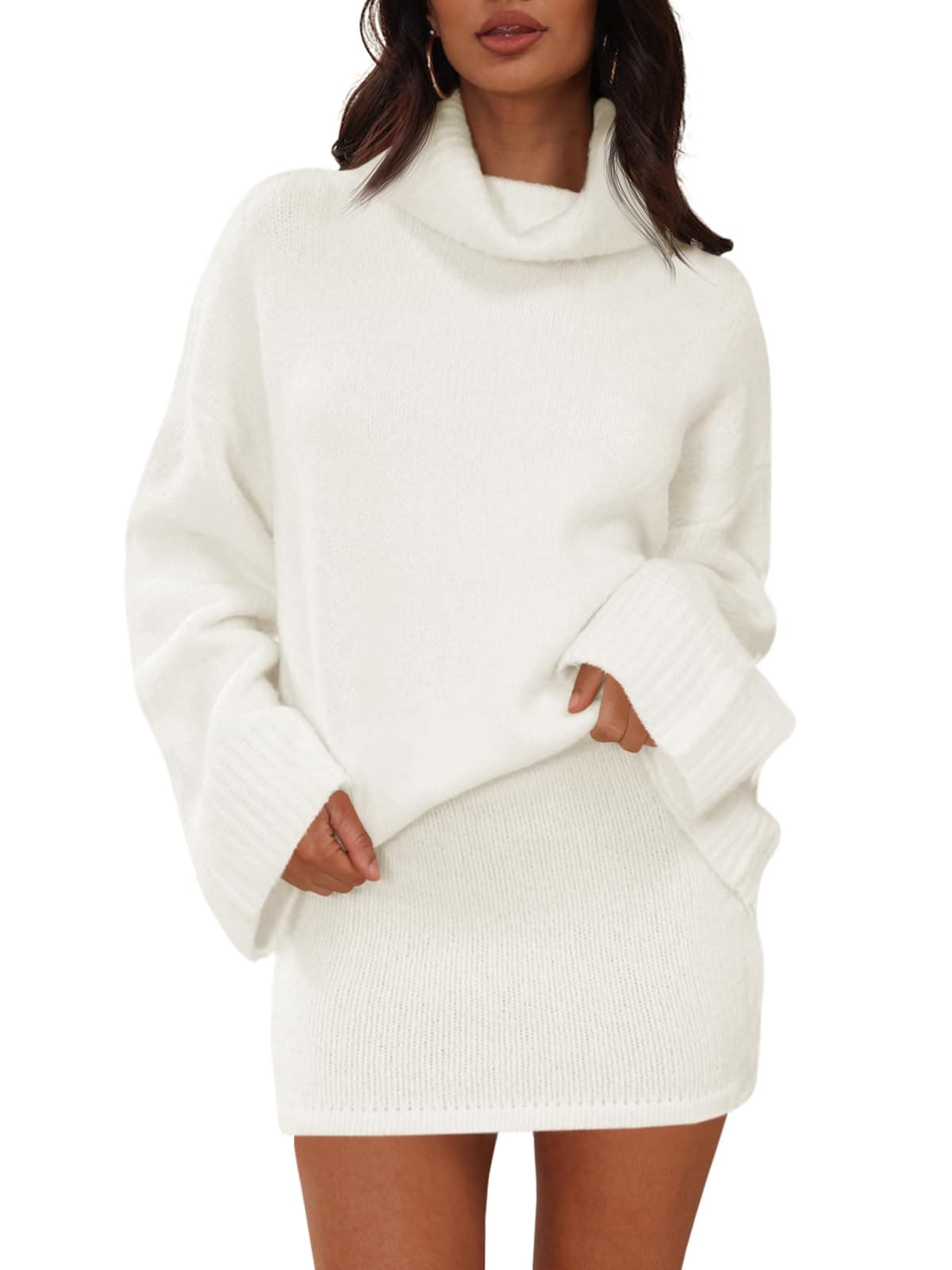 Langwyqu Women's 2 Piece Fall Outfit: Turtleneck Sweater & Mini Skirt Trendy Loungewear