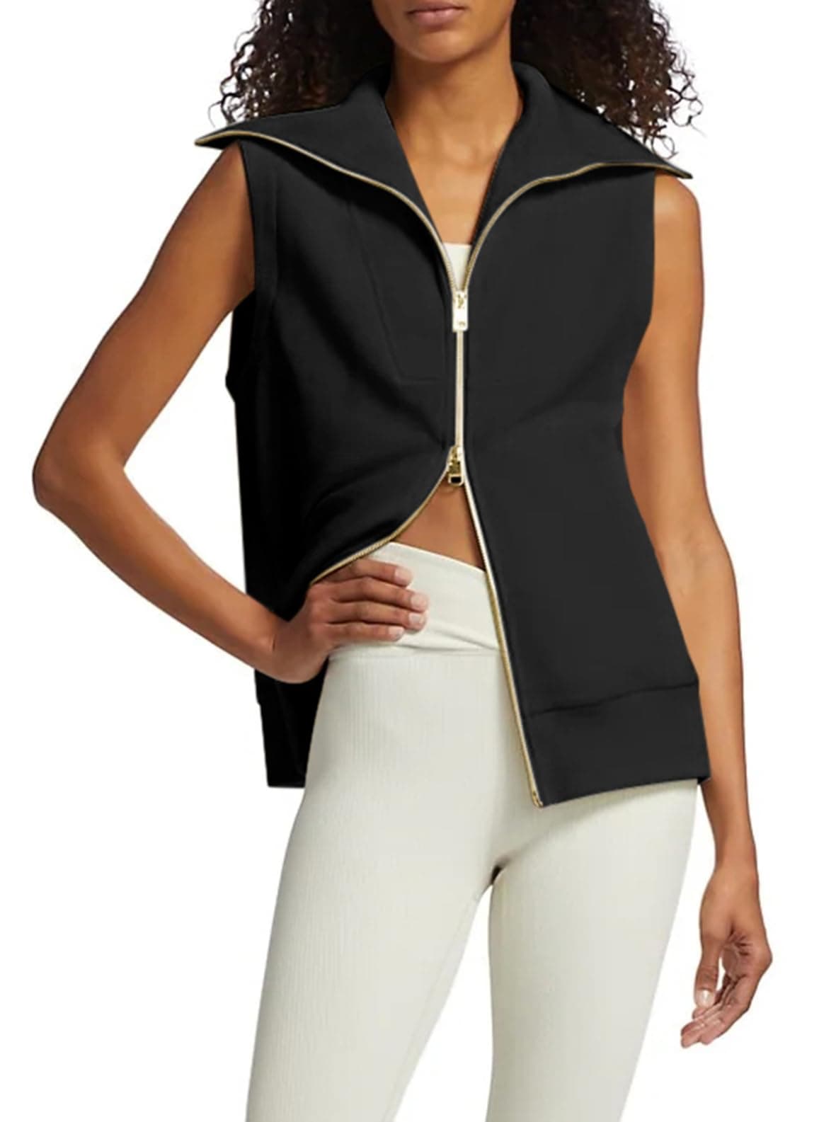 Ribbed Sleeveless Zip Up Sweater Vest for Women
