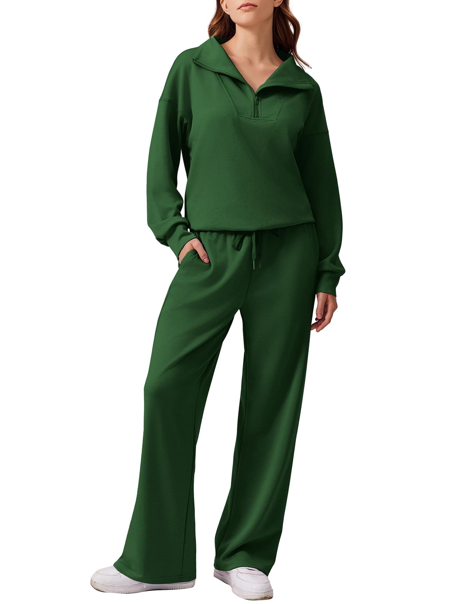 PINSPARK Women's 2025 Fall 2-Piece Oversized Sweatsuit & Wide Leg Pants Matching Set