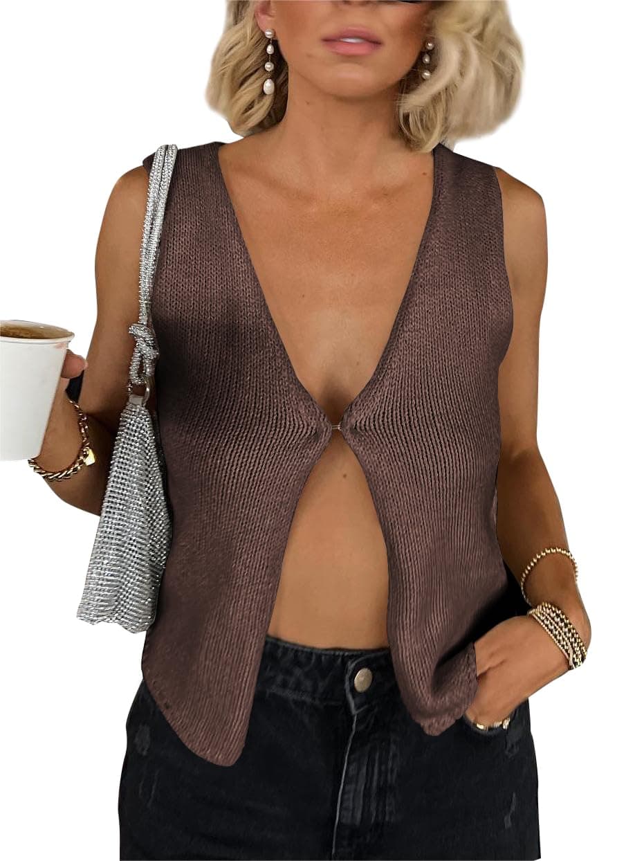 BZB Women's Summer Crochet Sleeveless Sweater Vest