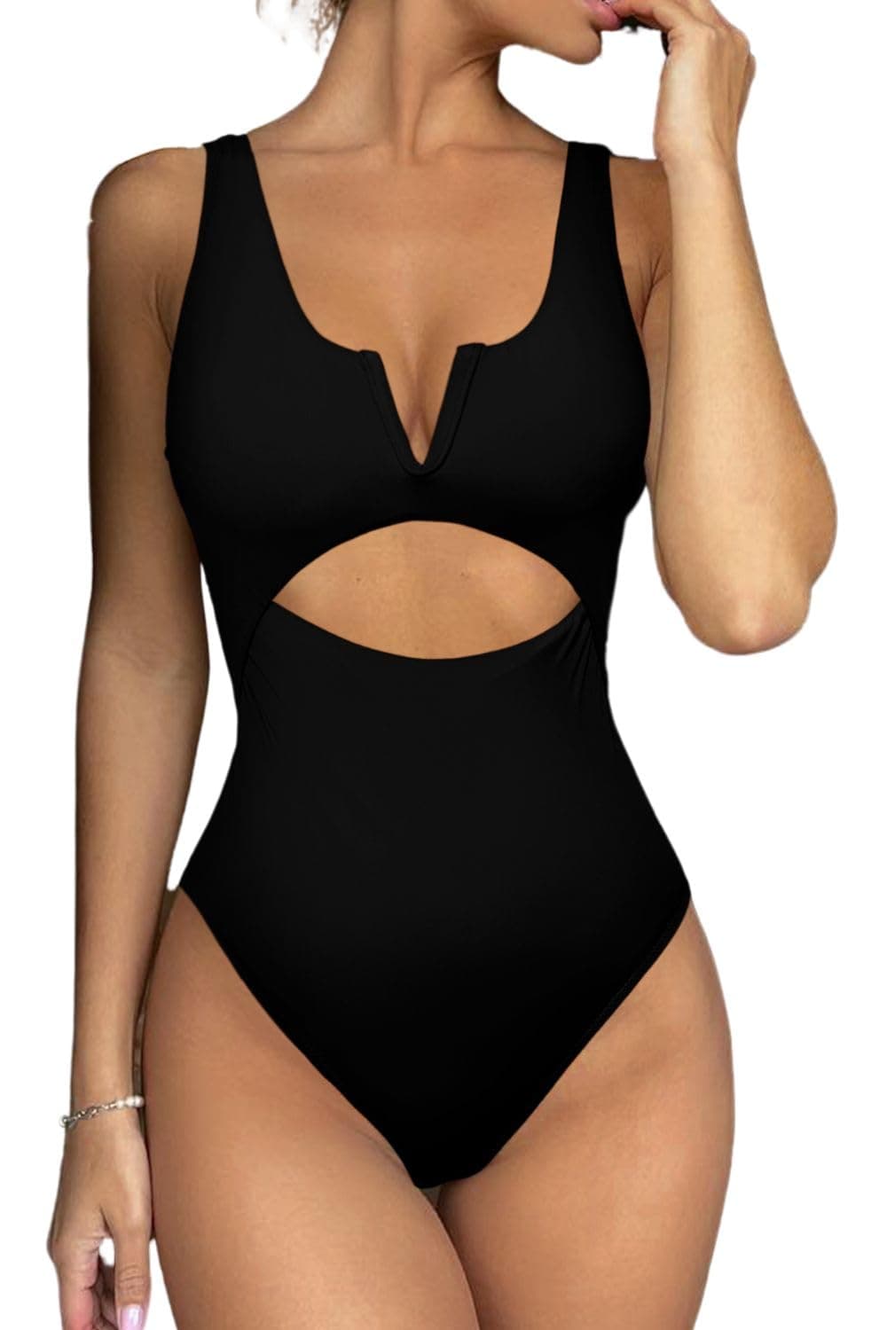 Meyeeka Women's Tummy-Control V-Neck One-Piece Swimsuit