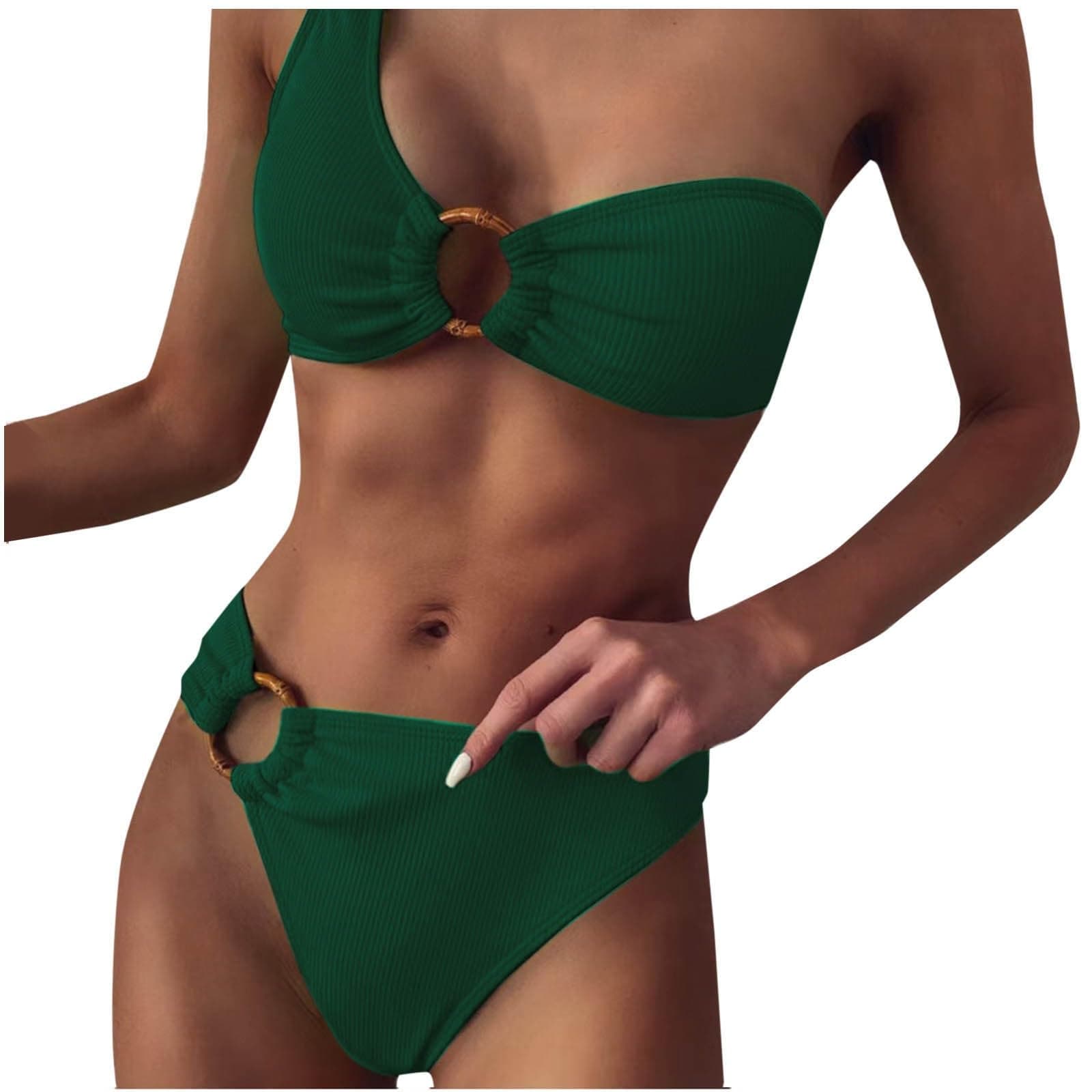 Cethrio Plus Size Women'sSexy One Shoulder Tummy Control Bikini