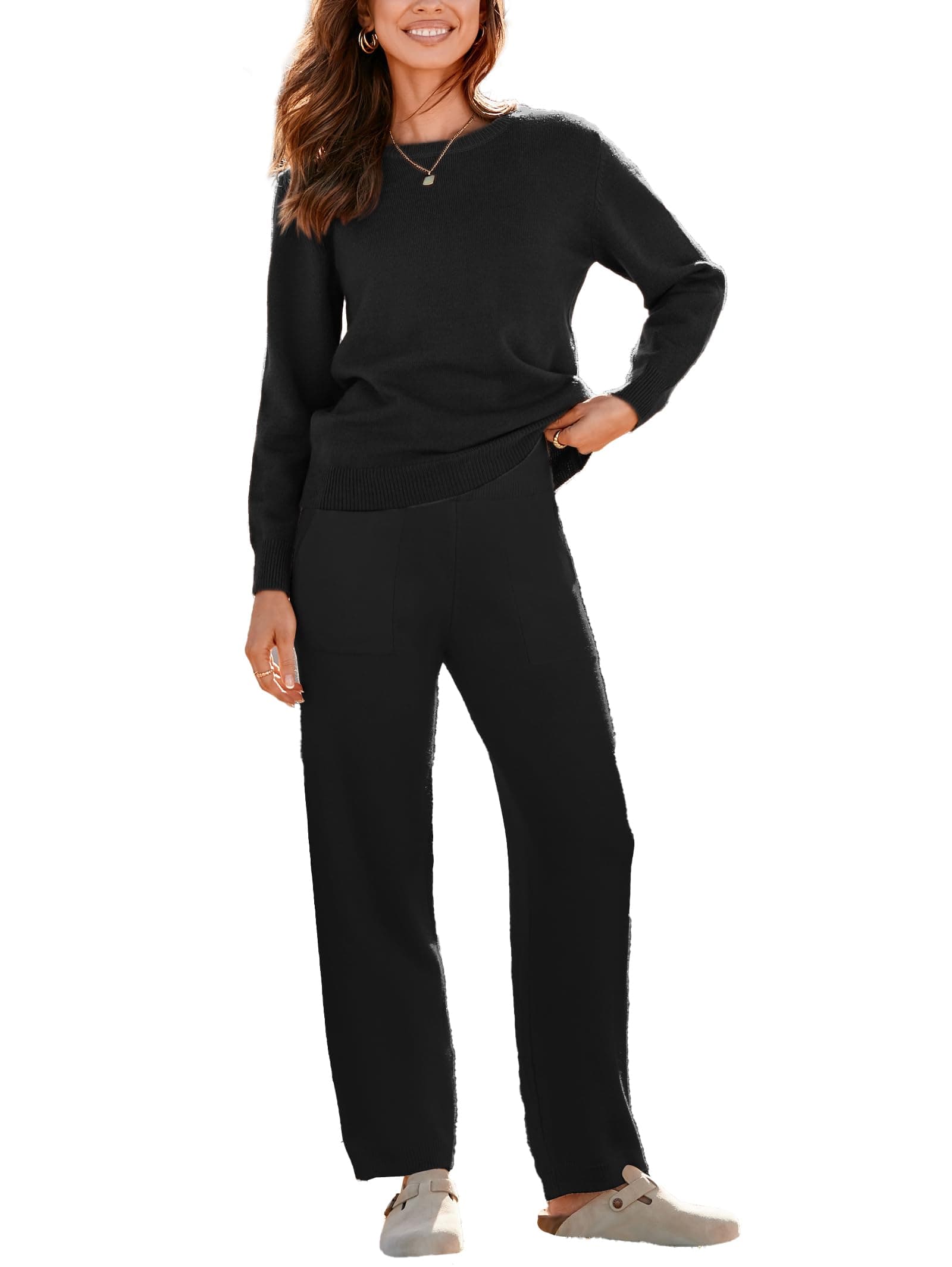 iChunhua Women's Warm Knit Sweater Set with Wide Leg Pants