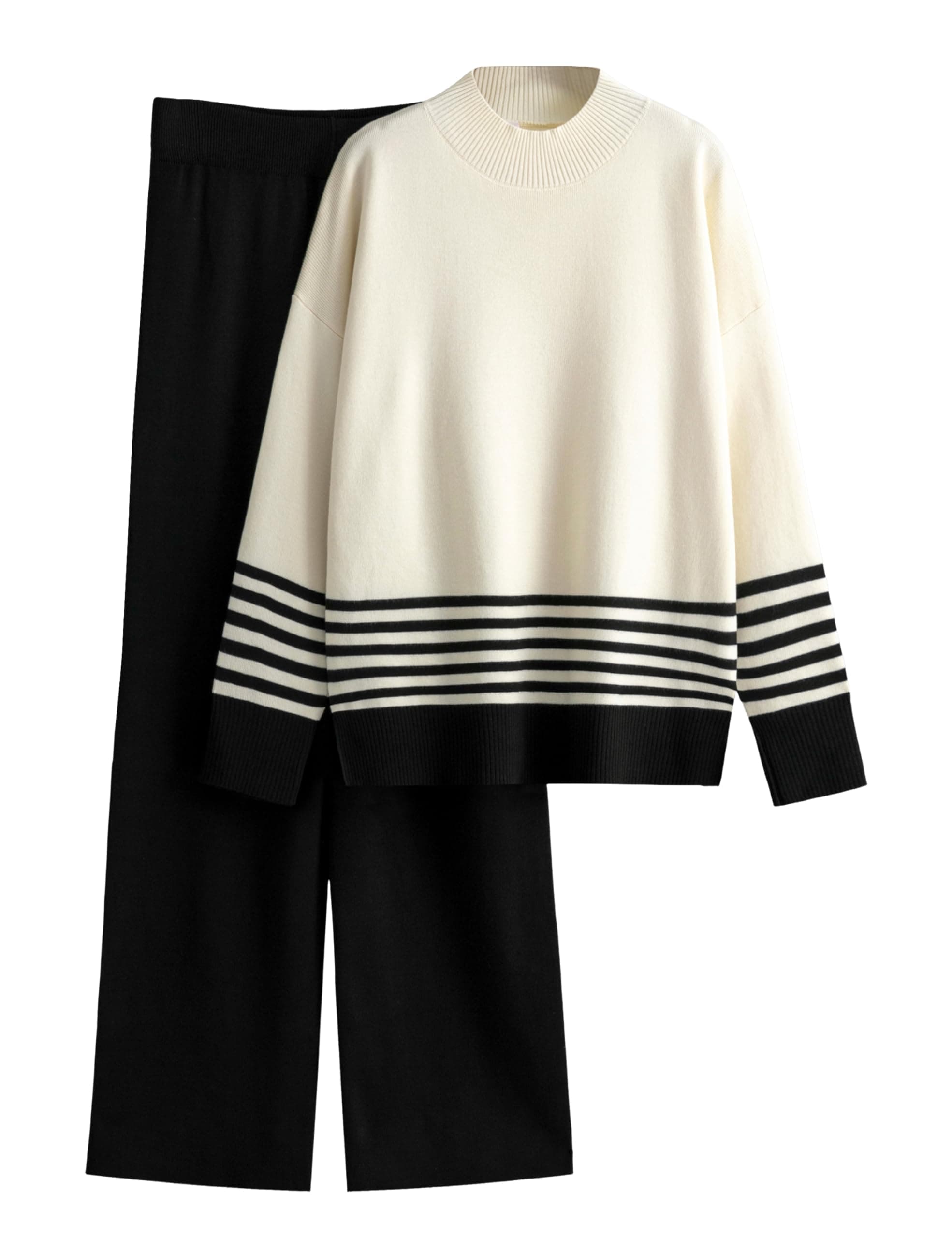 Tanming Women's 2 Piece Knitted Lounge Outfit Sweater Tops Wide Leg Pants Tracksuit