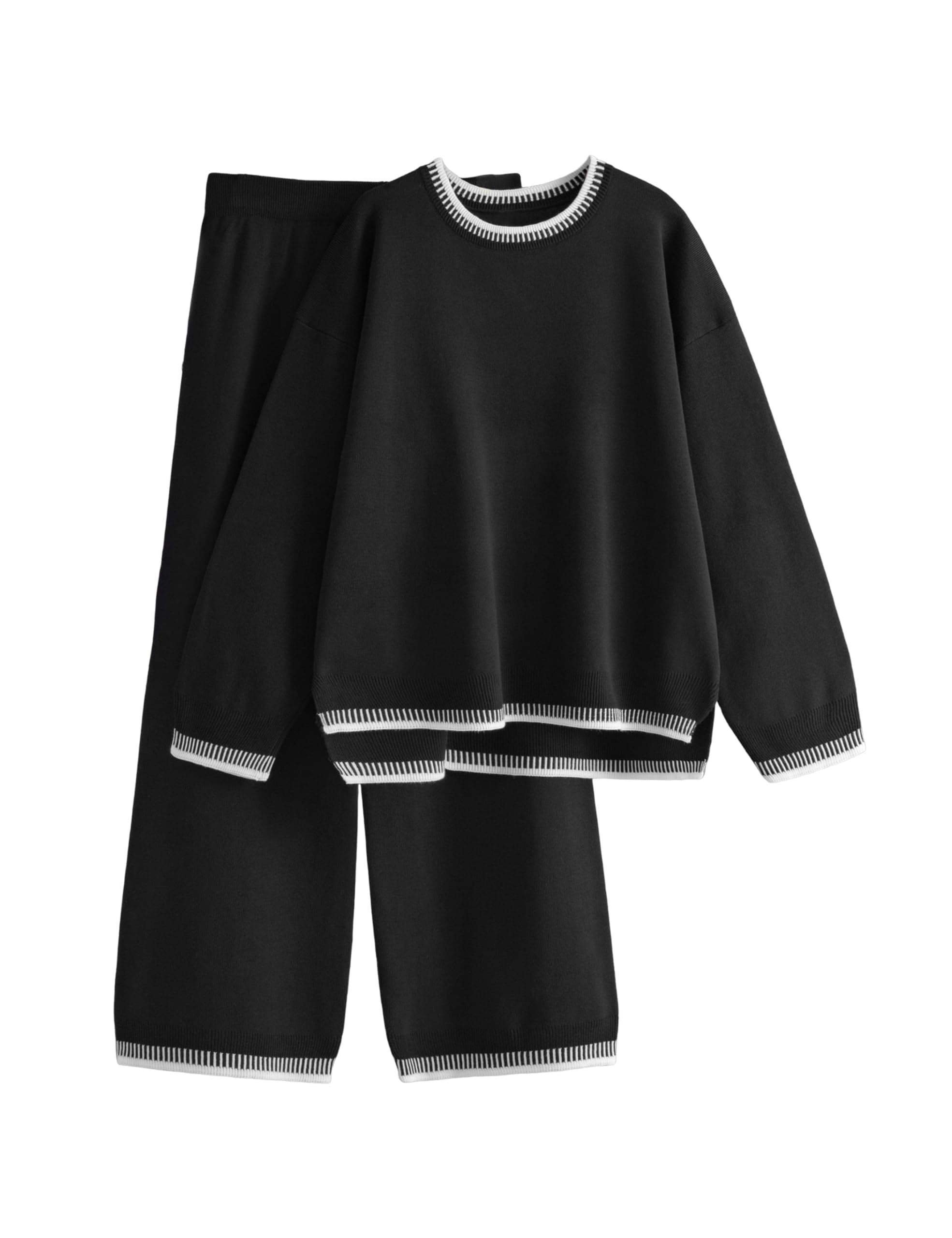 Lentta Women's Long Sleeve Knit Sweater & Wide Leg Pants Lounge Set