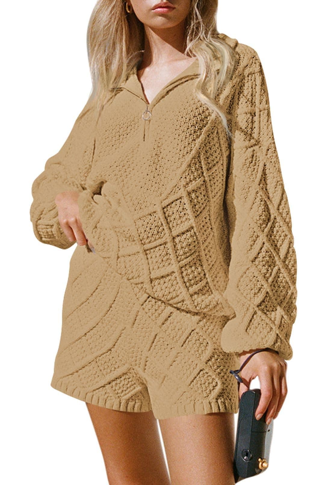 Women's Khaki 2 Piece Lounge Sweater Set