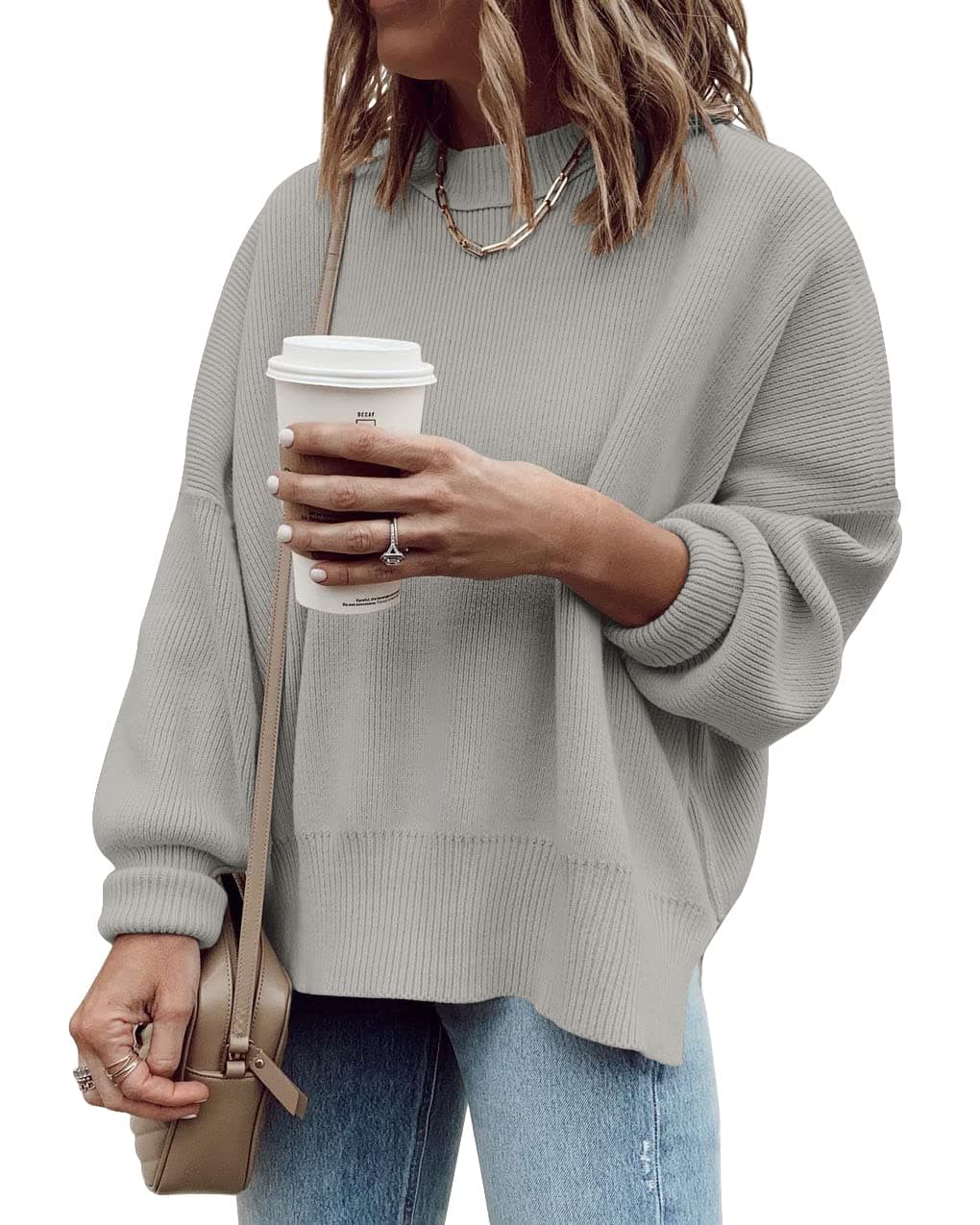 Imily Bela Women's Oversized Tunic Sweater Ribbed Knitija