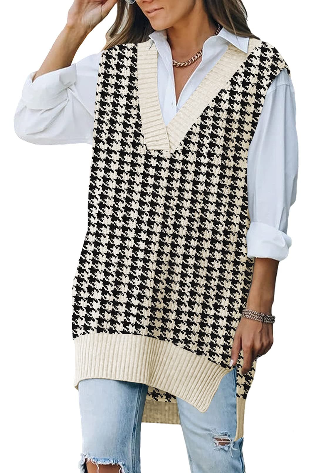 Kisscynest Women's Oversized V-Neck Knitted Sweater Vest