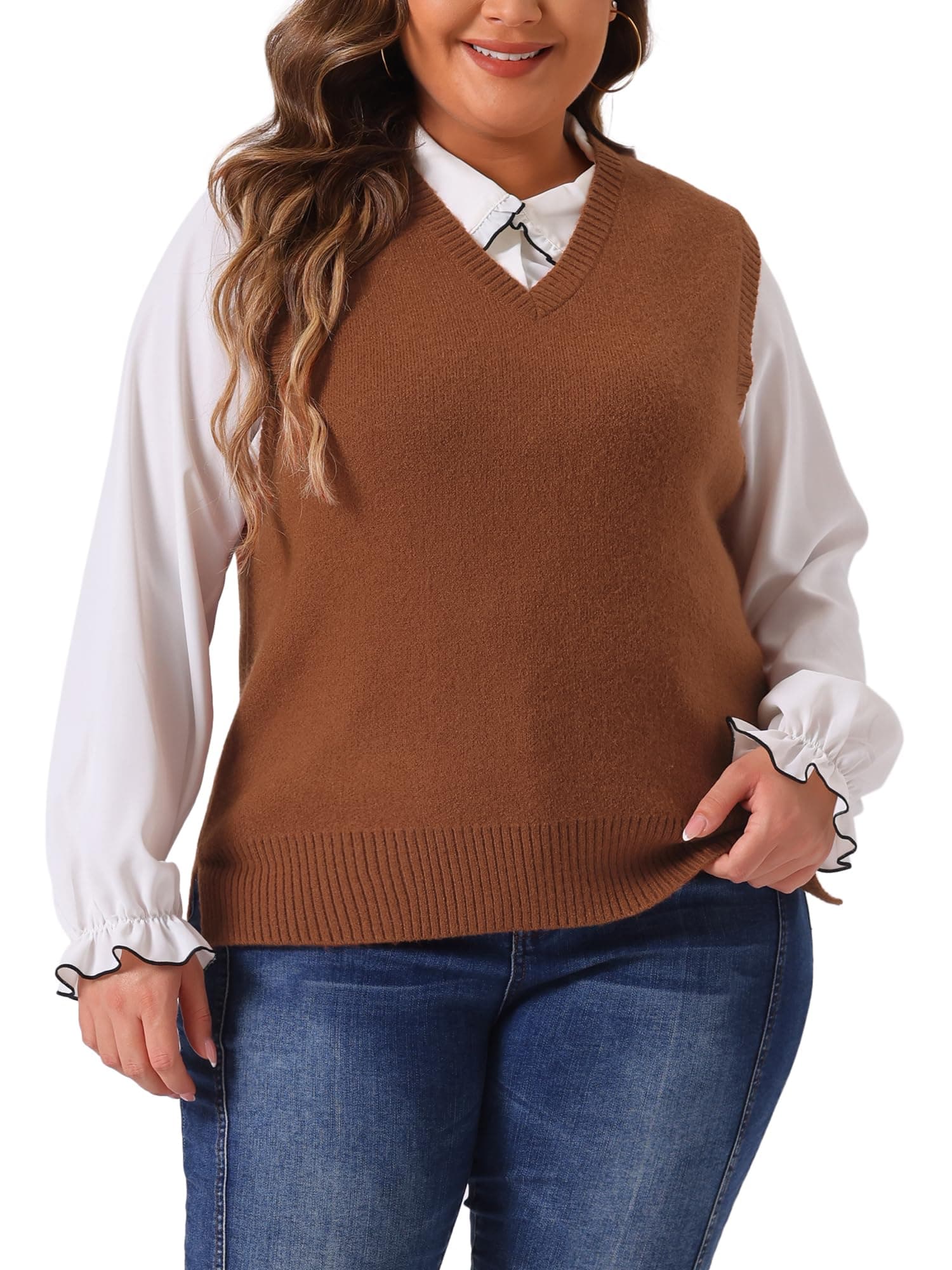 Plus Size Agnes Orinda Women's V-Neck Knit Sweater Vest