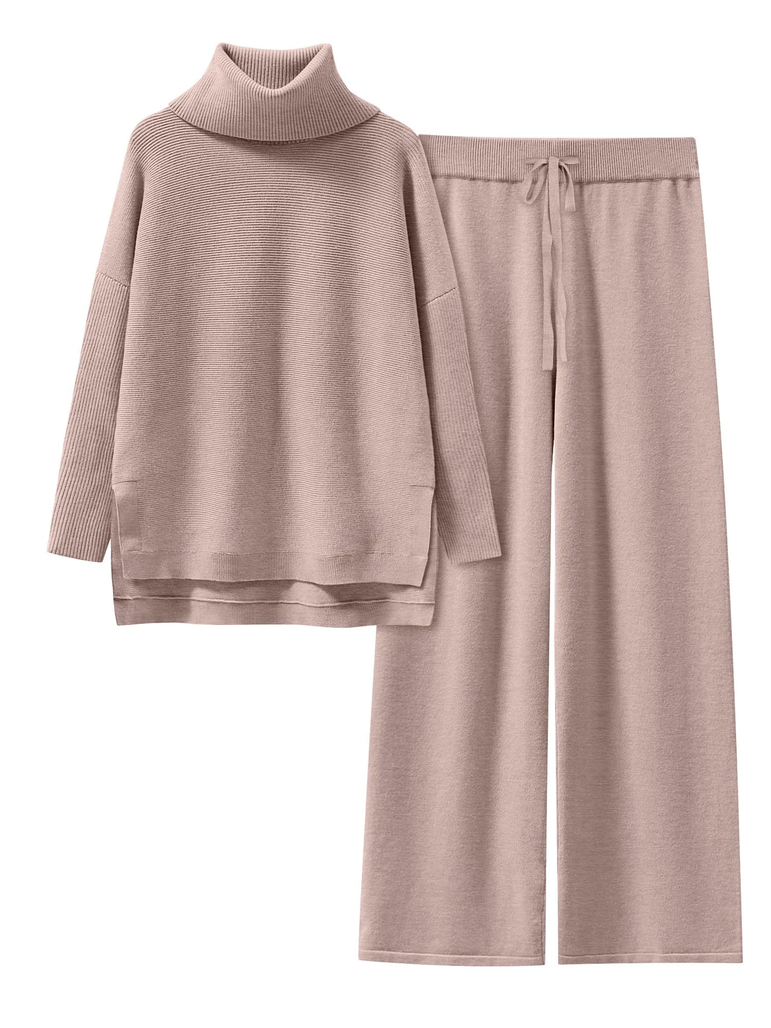ANRABESS Women's Oversized Turtleneck Knit Pullover Sweatset Wide Leg Pants Fall Loungeewear