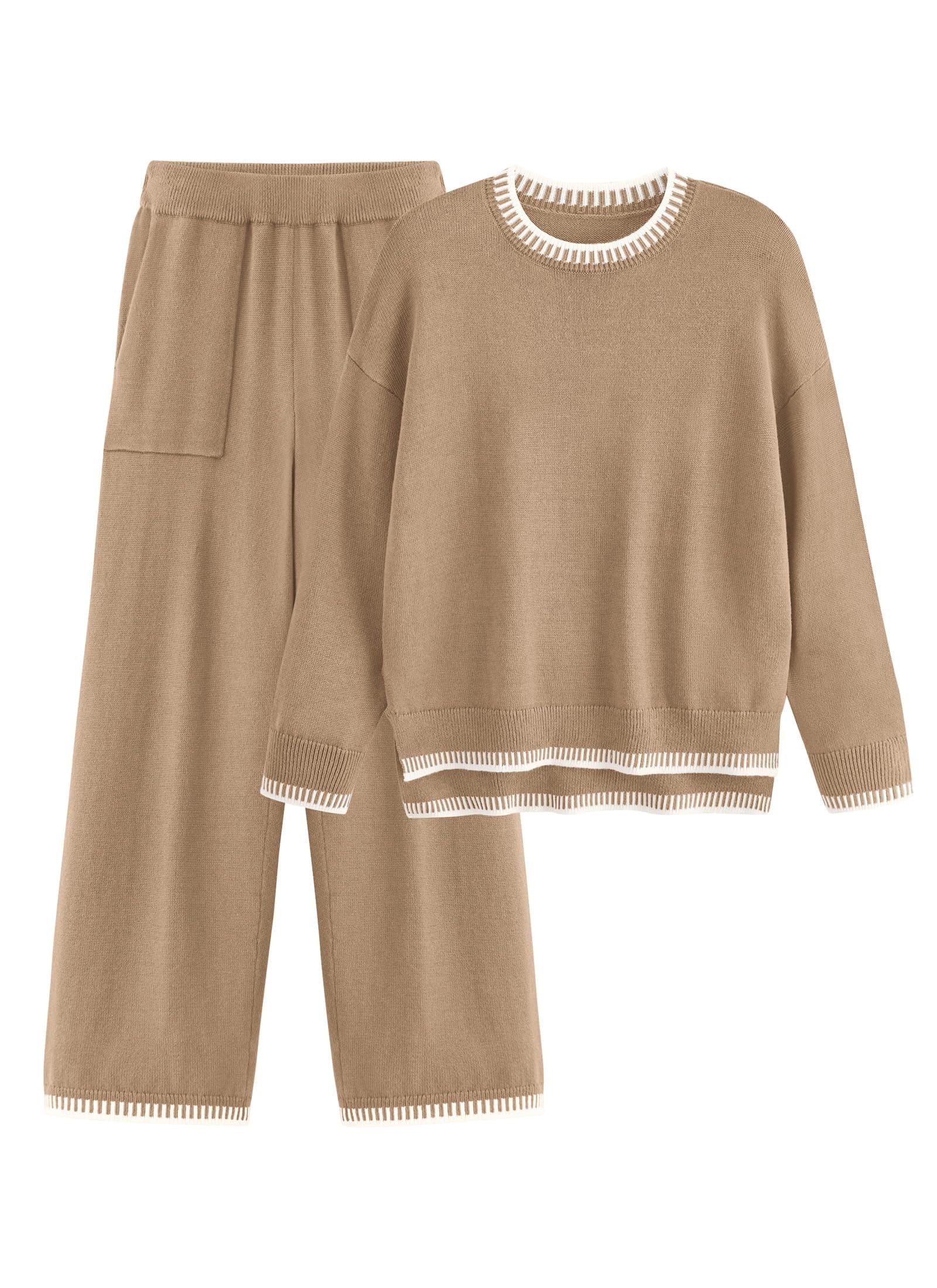Women's Knit Sweater and Wide Leg Pants Set for Casual Loungewear