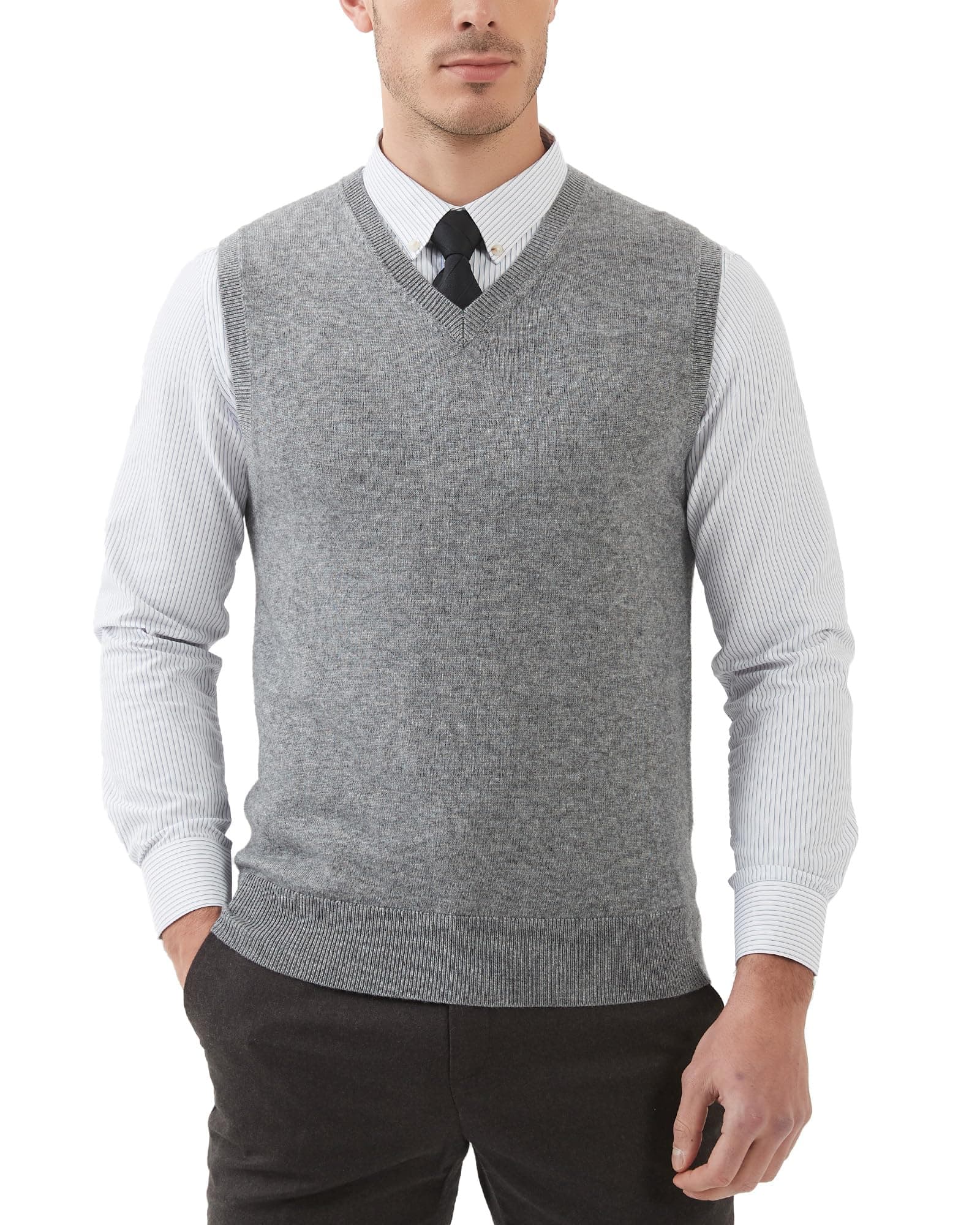 Kallspin Men's Wool Blended Relaxed Fit V-Neck Sleeveless Pullover