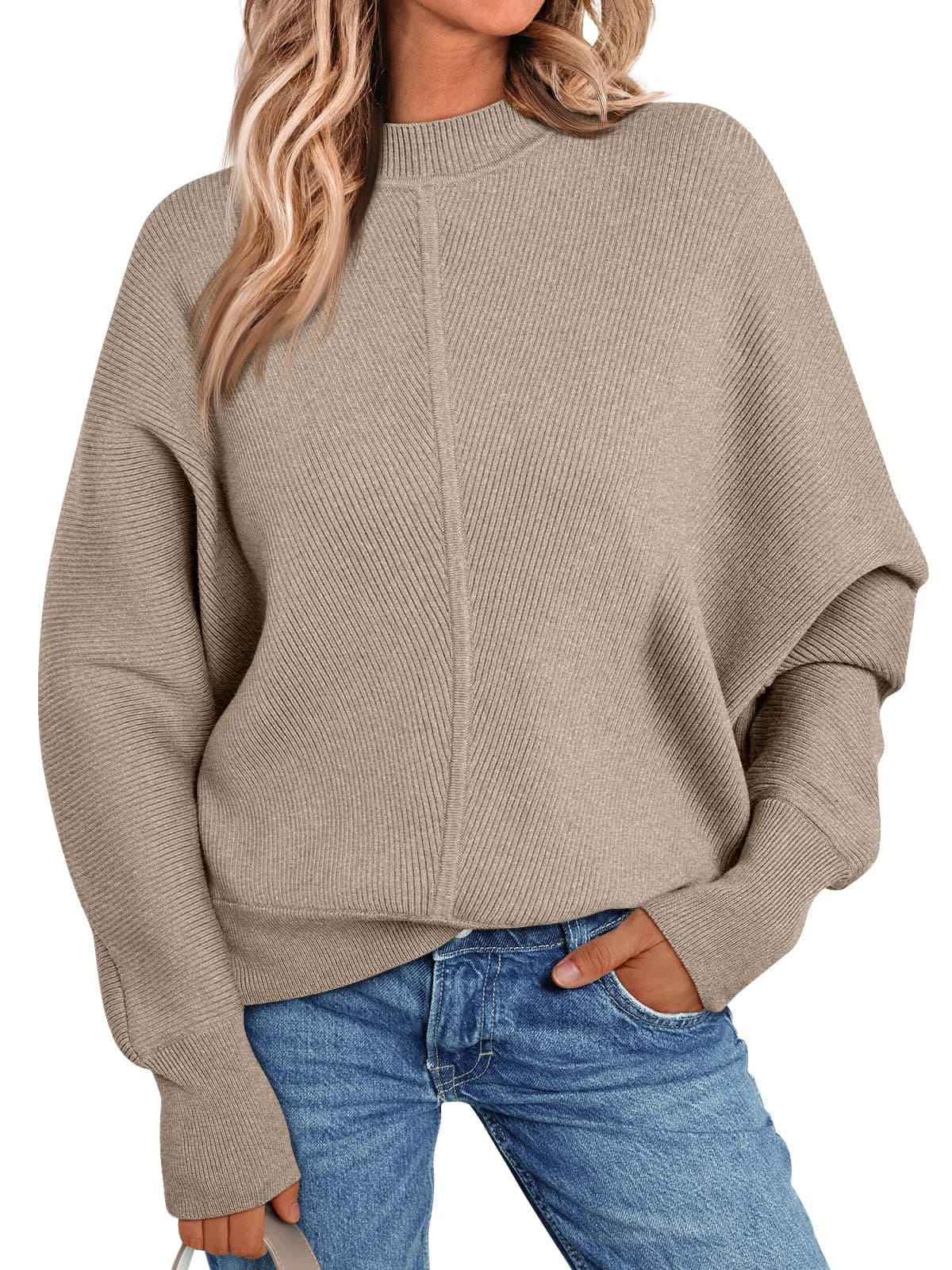 LILLUSORY Women's Trendy Oversized Mock Neck Sweater 2024 Winter Pullover